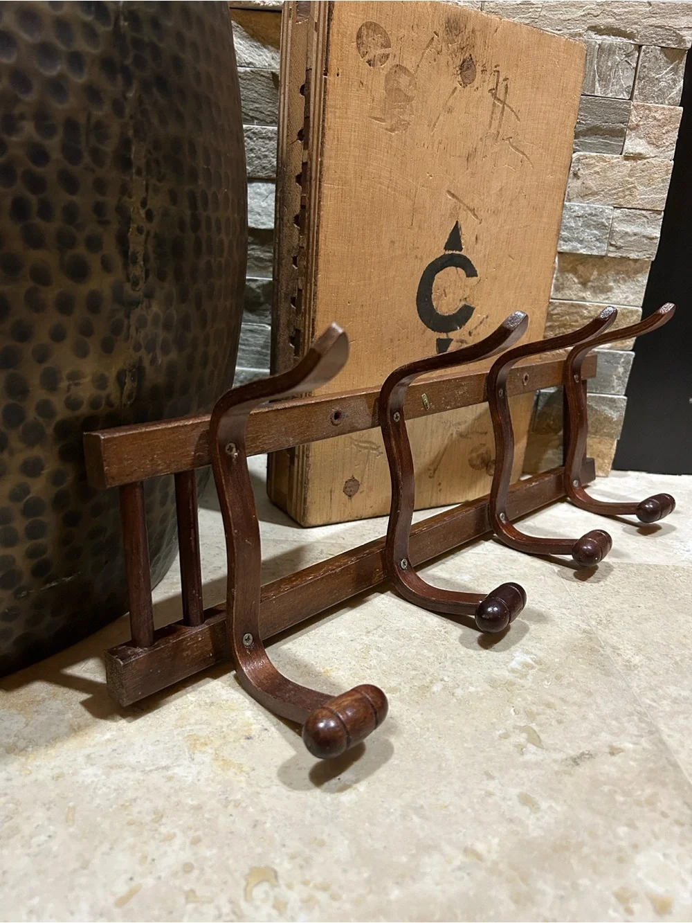 Vintage 1960s Thonet style wall mounted coat rack